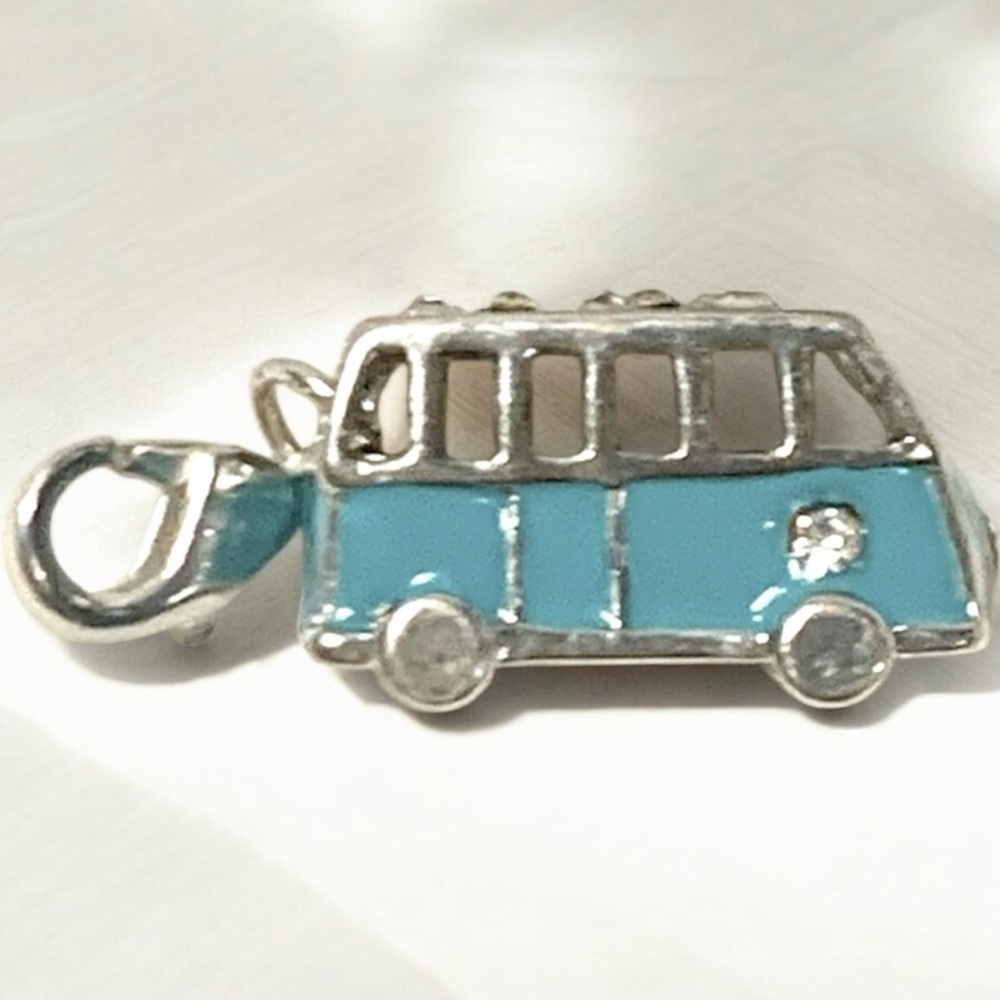 VW Bus Blue, Silver, & Crystal w/Lobster clasp Zipper pull, purse, shoe charm - Picture 4 of 8
